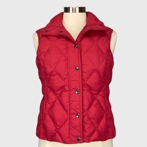 Lands End Red Down Quilted Puffer Snap Vest XS 2 4